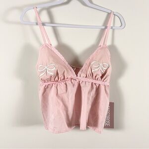 NWT Faded Rose Womens Pink Lace Trim Camisole Bow Large Y2K Coquette Babydoll